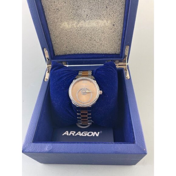 New Aragon Ladies Watch StarHalo Ronda 762 Silver Gold Tone Swarovski Crystals - Picture 1 of 9